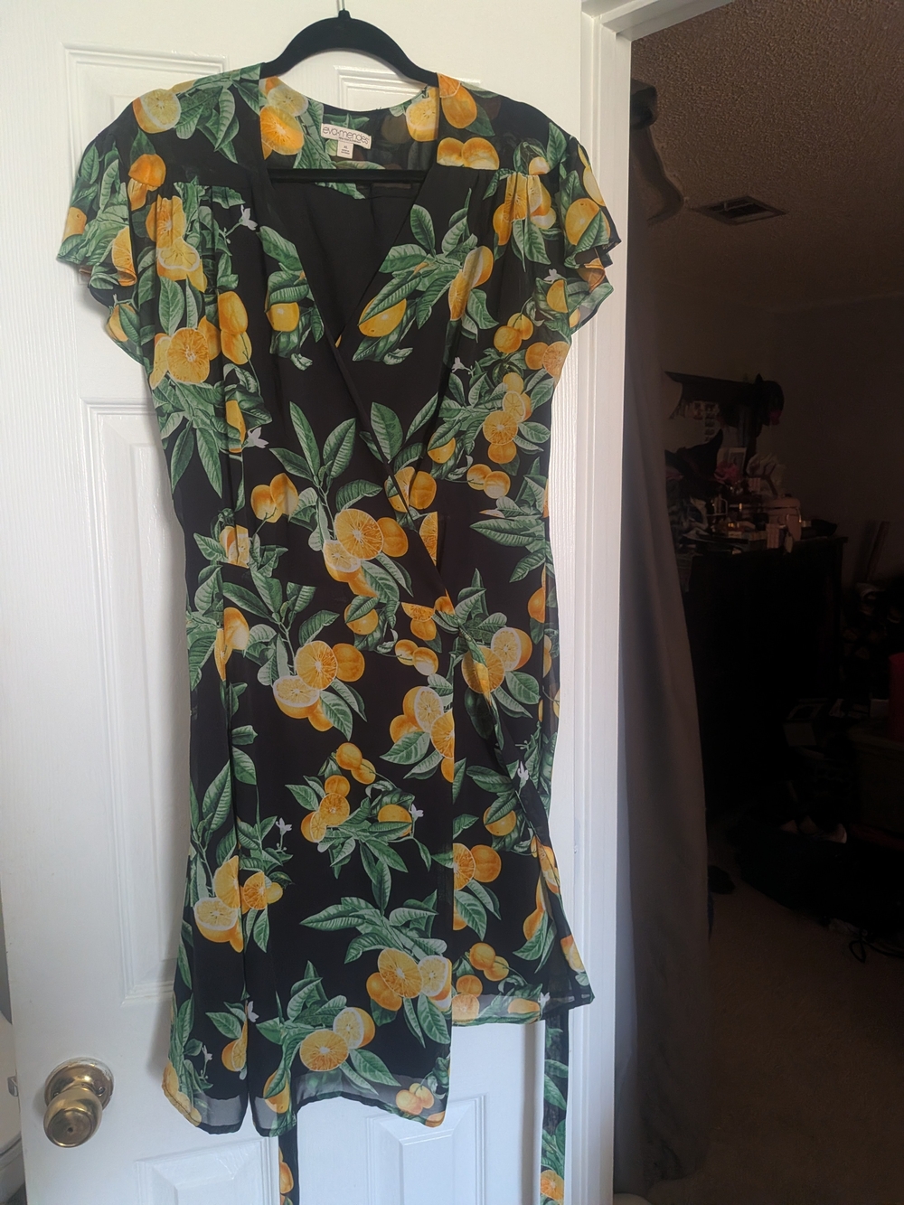 New York & Company Black Citrus Wrap Mini Dress